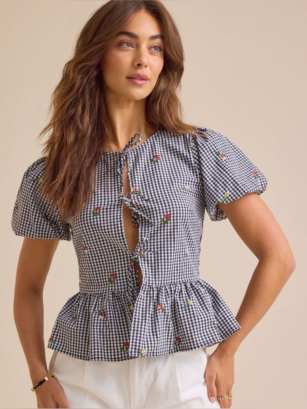 Altar’d State Laine Gingham Embroidered Top